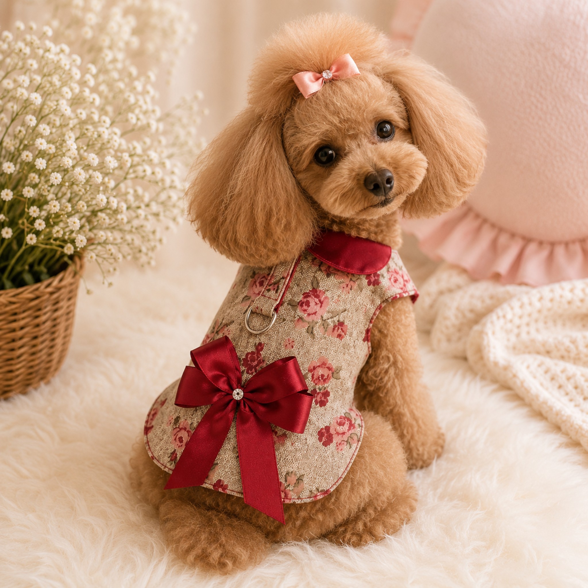 Pettorina Floreale Bordeaux Bloom con Fiocco in Raso